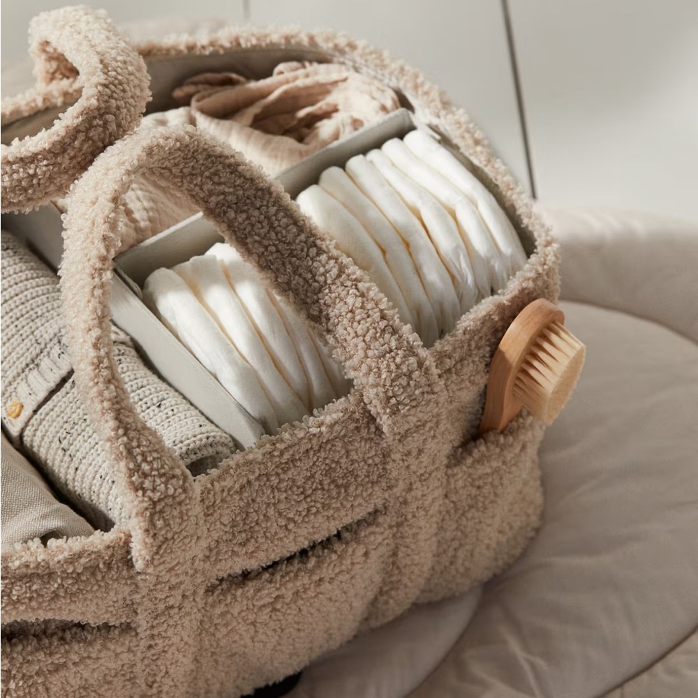 H&M Teddy Fleece Changing Diapers Caddy Light Beige NWT